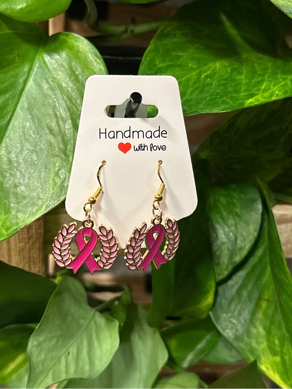🎀 Gold & Pink Breast Cancer Awareness Fashion Hook Earrings | Lightweight🎀